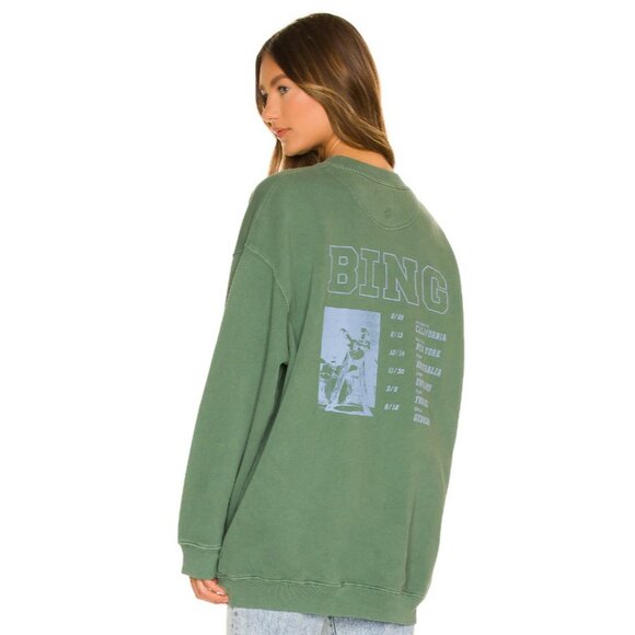 Anine Bing Cody Bing Live Sweatshirt Fleece Pullover Crew Neck Green Small - Picture 1 of 7